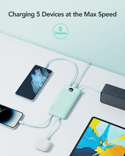 VRURC Portable Charger, Slim Power Bank Built-in 4 Cables, Travel Essential