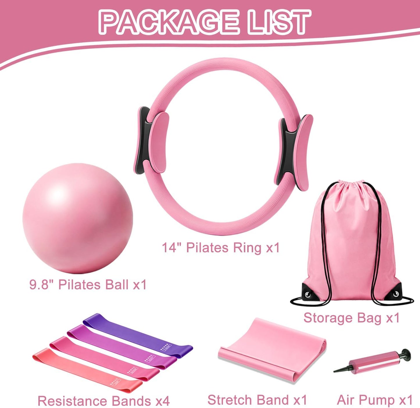 Pilates Kit for Home Workout: Pilates Ring and Ball Set for Women with Resistant Loops, Stretch Band & Storage Bag - Essentials Pilates Accessories Kit for Beginners Full Body Workouts
