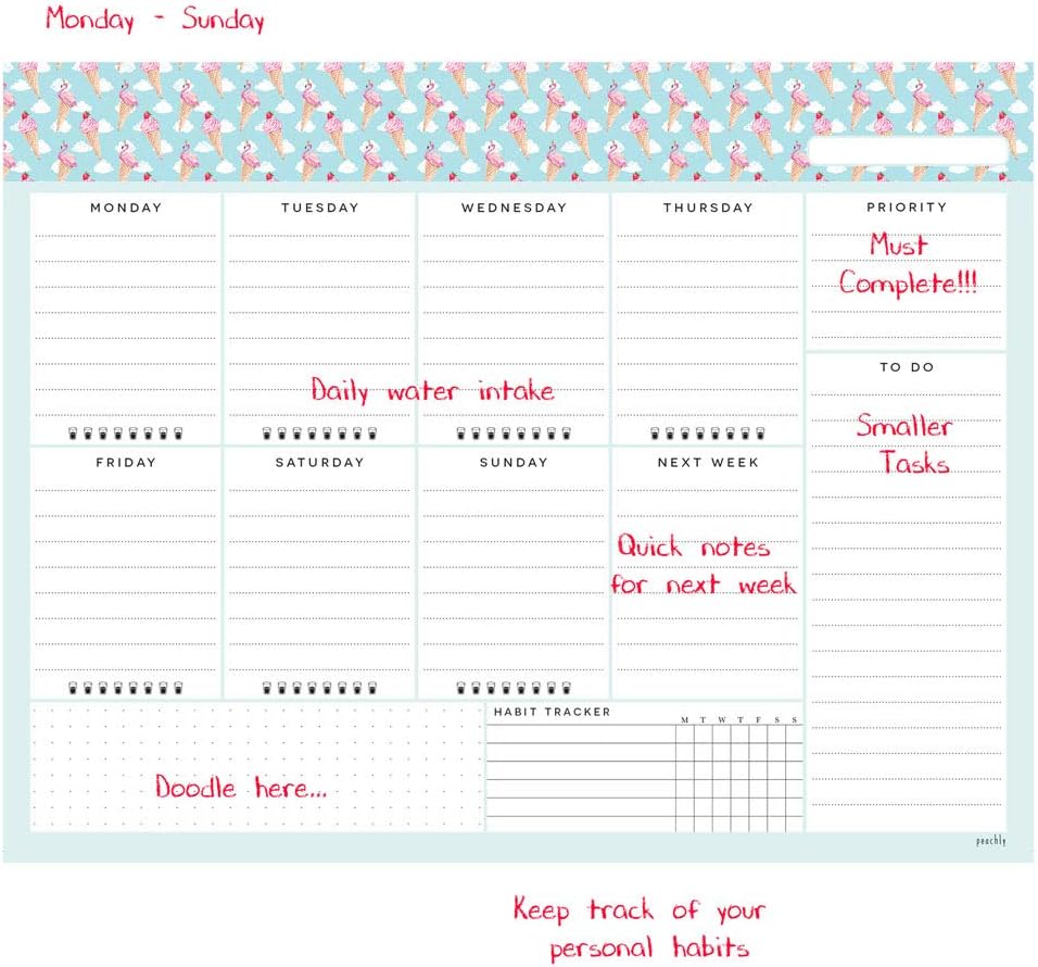 Peachly Desktop Weekly Planner Notepad | 60 Undated Tear-Off Pages | Schedule Daily To-Do Lists | Increase Your Productivity In Less Than 5 Minutes A Week | Achieve Your Goals | Peach and Mint Fern