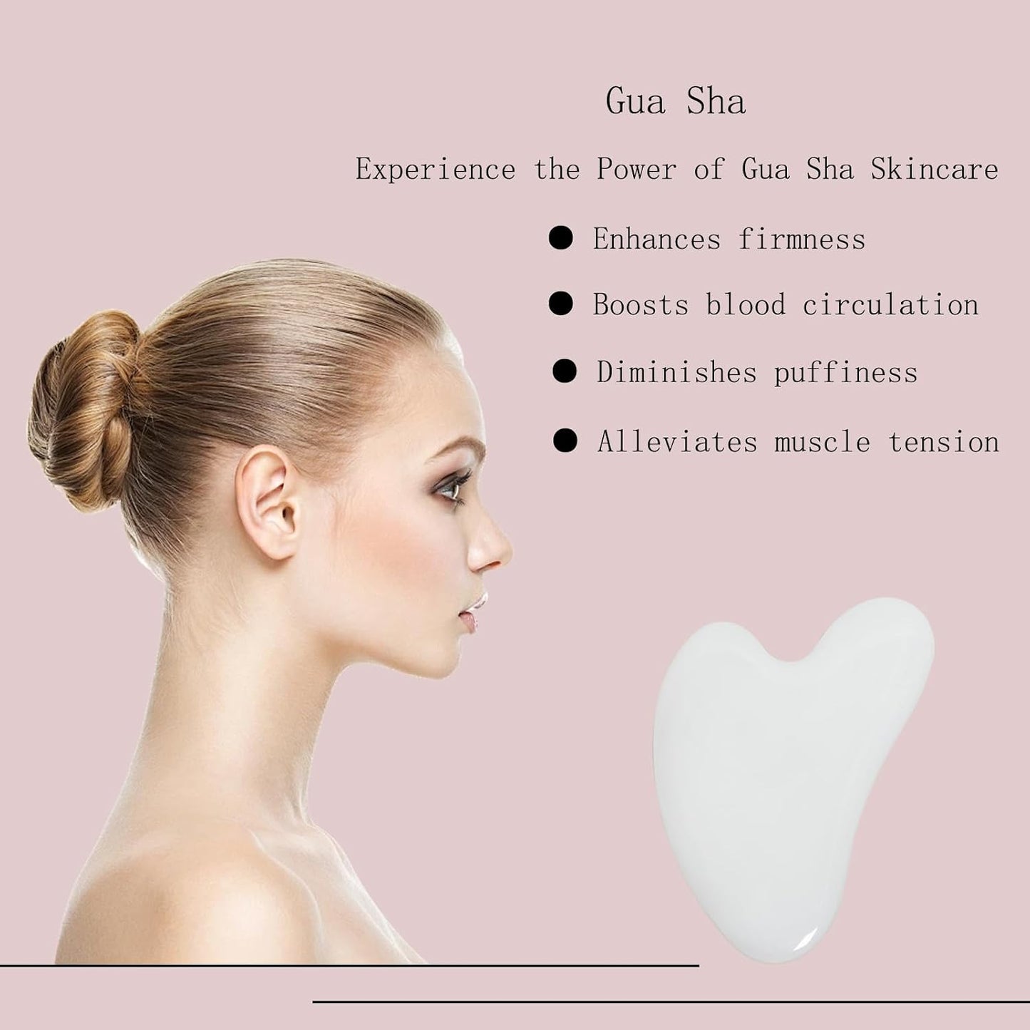 Gua Sha Jade Stone Gua Sha Massage Tool, Guasha Tool for Face and Body Skin Massage. Tools for SPA Acupuncture, Pink Stone for Body Face Neck and Eye, Skin Care Gift for Woman (Pink)