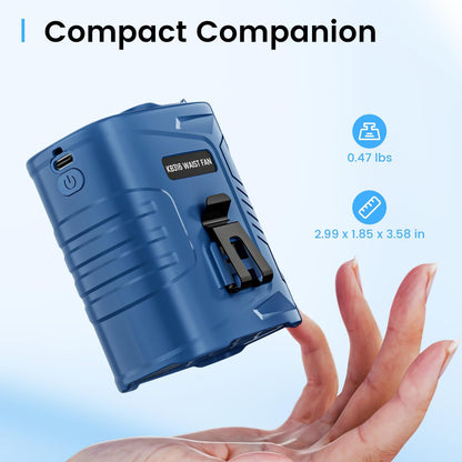 KIBEE Portable Waist Fan, 12500RPM Rechargeable Wearable Belt Clip Fan, Hands Free Cooling Fan for Outdoor Work, Construction, Hiking, Camping, Fishing, Long Battery Life Personal Cooling Device