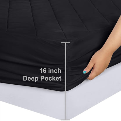 Quilted Fitted Mattress Pad, Queen Mattress Protector Topper with Deep Pocket Stretches up to 16 Inches, Machine Washable Mattress Cover by Utopia Bedding (White)