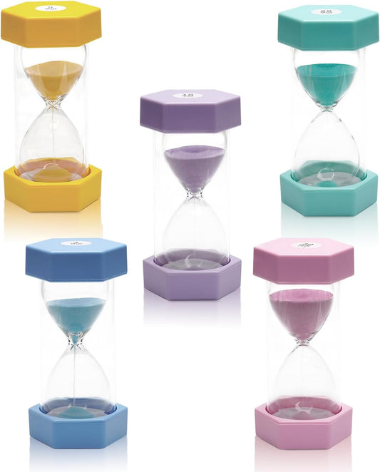SANDTIMER 5 PcsColorful Hourglass, Sand Timers, Acrylic Hourglass Timer, Kitchen Timer,1/3/5/10/30 Minutes Sandglass for Classroom, Home, Kitchen, Office Decoration