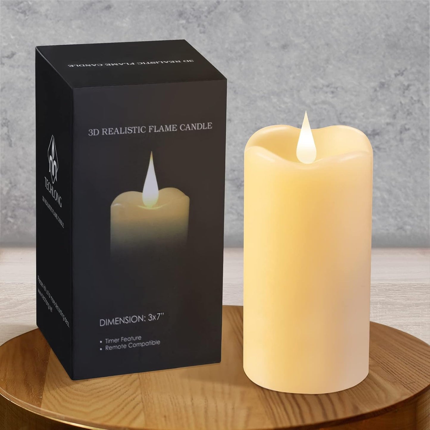 TECHLONG Flickering Flameless Candles with 3D Moving Flame, Last 1000+ Hours Battery Operated Candles with Timer, Ivory Real Wax Pillar Electric LED Candle for Wedding Christmas Party/3" x 5"