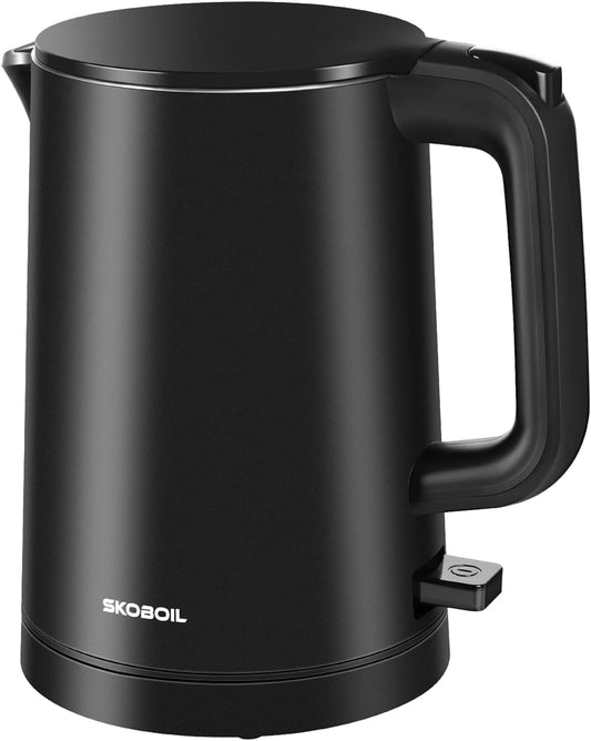 Electric Kettle Small for Tea & Coffee, 0.8L (27OZ) Double Wall Stainless Steel Hot Water Boiler, Fast Boiling Water Heater & Teapot with Auto Shut-Off, Boil-Dry Protection