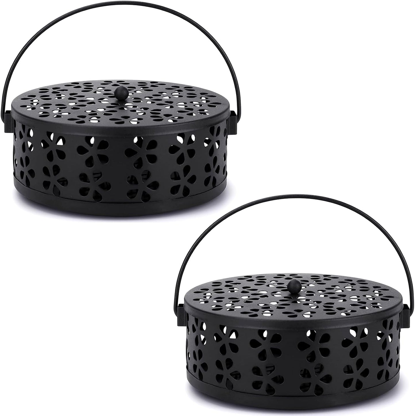 2 Pack Mosquito Spiral Coil Holder Outdoor Hanging Coil Incense Holder with Lid and Handle Citronella Incense Coil Holder (Bronze/Bronze)