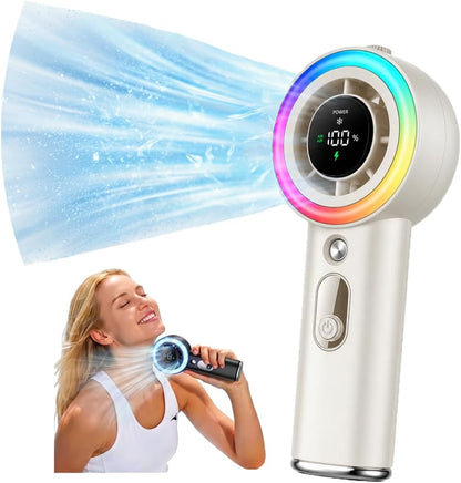 Portable Fan with Mist, Handheld Fan, 1-199 Speed, AC-Level Ice Cooling