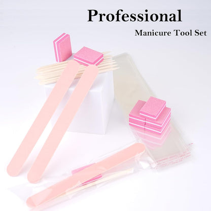 Disposable Manicure Kit - 50pc Mini Nail Buffer, Nail File, Wood Stick, OPP Bag, Press On Nail Tool Kit for Salon Home (Purple)