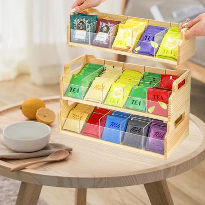 ZAVOOS 3 Tier Tea Bag Organizer with Acrylic Divider, 15 Compartments