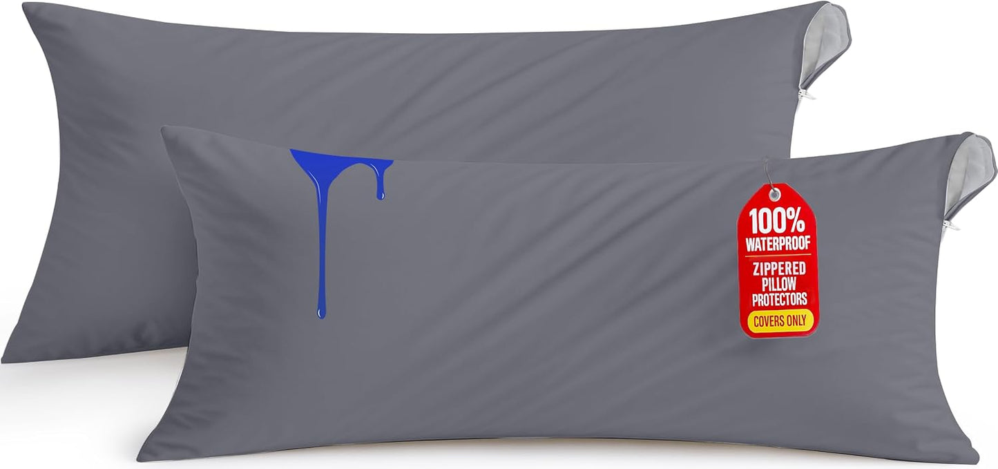Utopia Bedding Premium 100% Waterproof Pillow Protectors with Zipper Standard Size (Set of 4), Bed Bug and Dust Mite Proof Zippered Pillow Covers, Pillow Encasement Cases, Gray