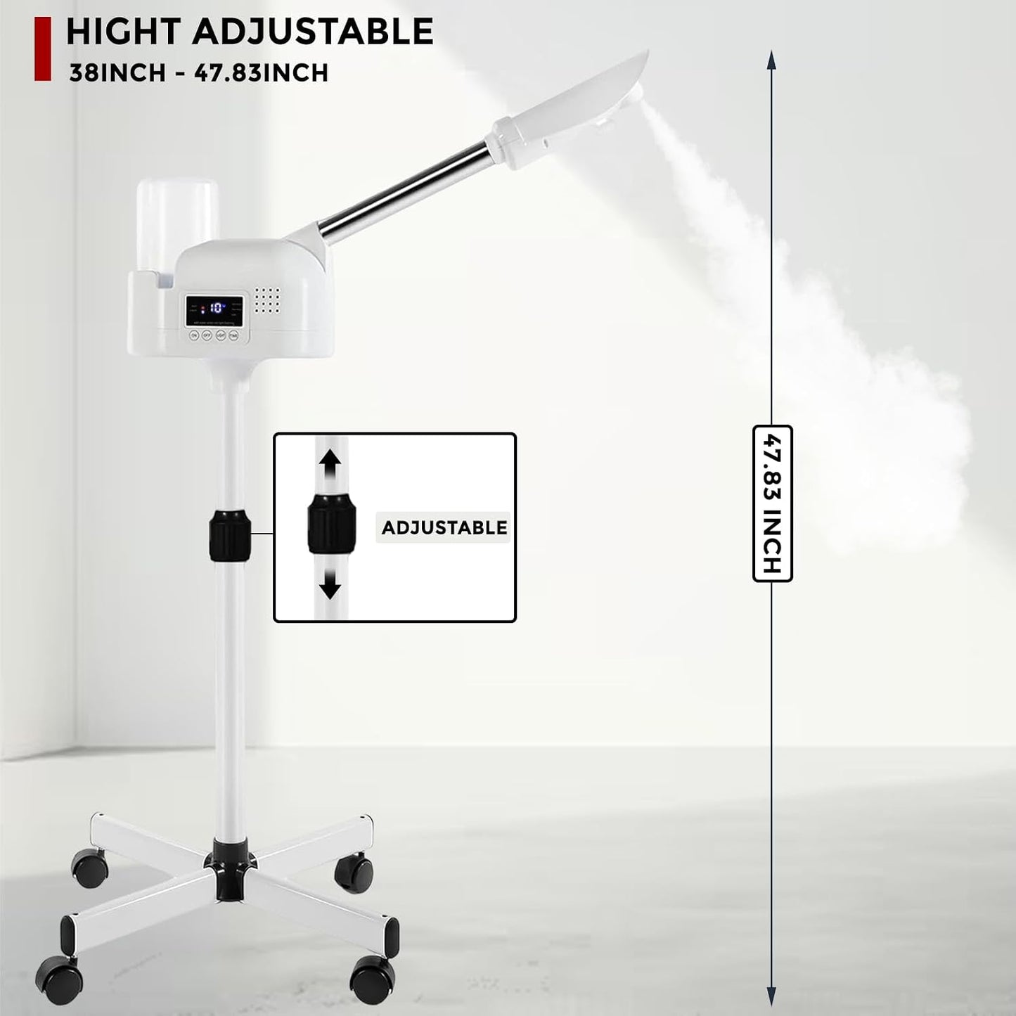 Professional Facial Steamer On Wheels for Esthetician, Touch Screen Vaporizador Facial Steamer with Hot Mist&Timer Function, Spa and Home Use