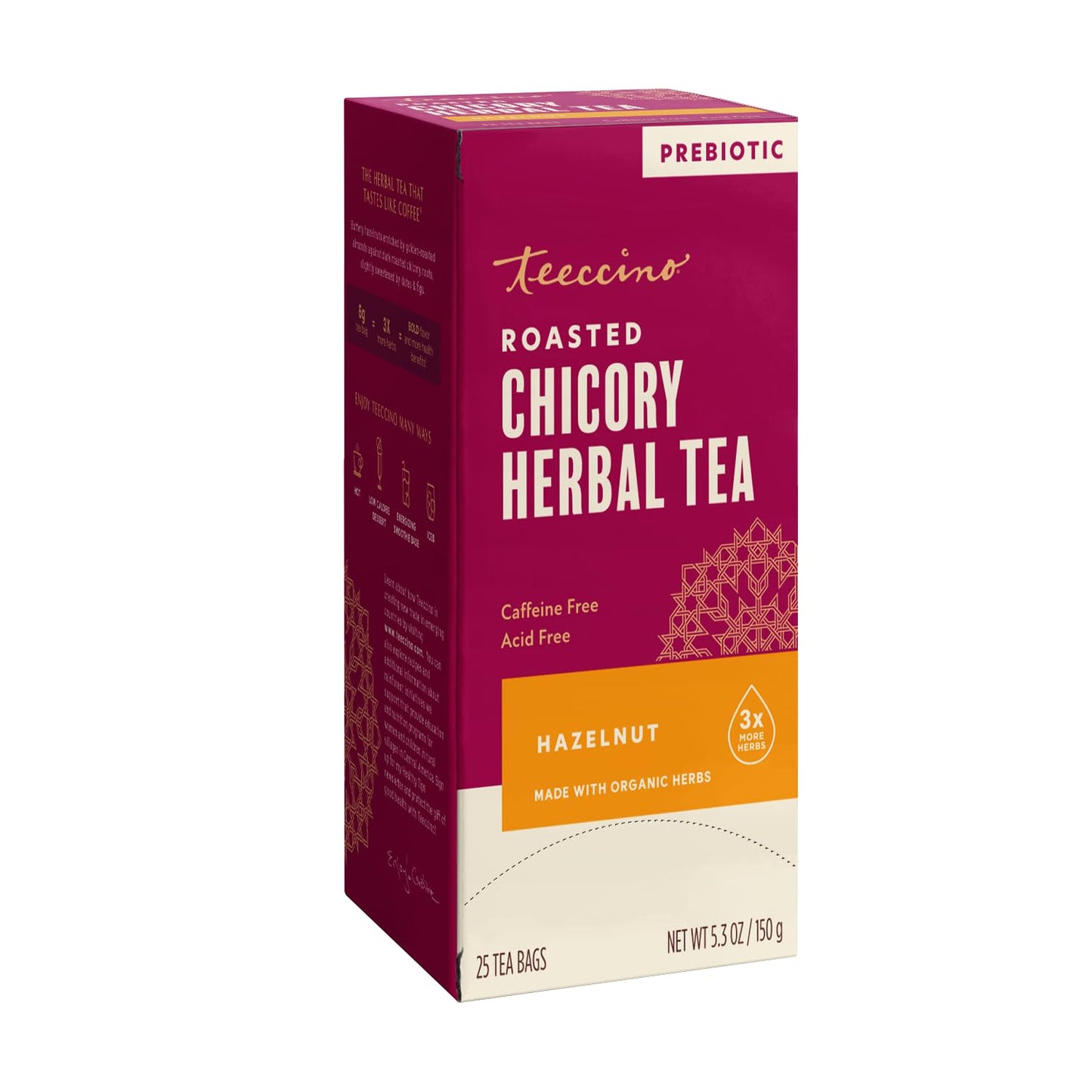 Teeccino Holiday Herbal Tea Sampler Assortment - Candy Cane, Gingerbread, Snickerdoodle - Caffeine-Free Holiday Dessert Teas with Prebiotic Chicory, 12 Tea Bags