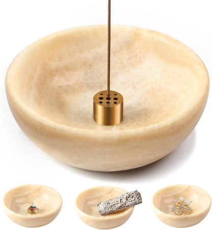 Koville Italian Travertine Incense Holder, 6" Incense Holders for Sticks, Sturdy Incense Burner Ash Catcher, Ideal for Meditation, Relaxing, Easy to Clean