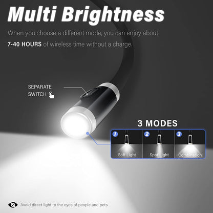 Vekkia Rechargeable LED Neck Reading Light, Book Lights for Reading in Bed, 3 Brightness Levels, Flexible Soft Silicone Arms Comfortable Wear, Long Lasting. Great for Readers, Craft & Knitting