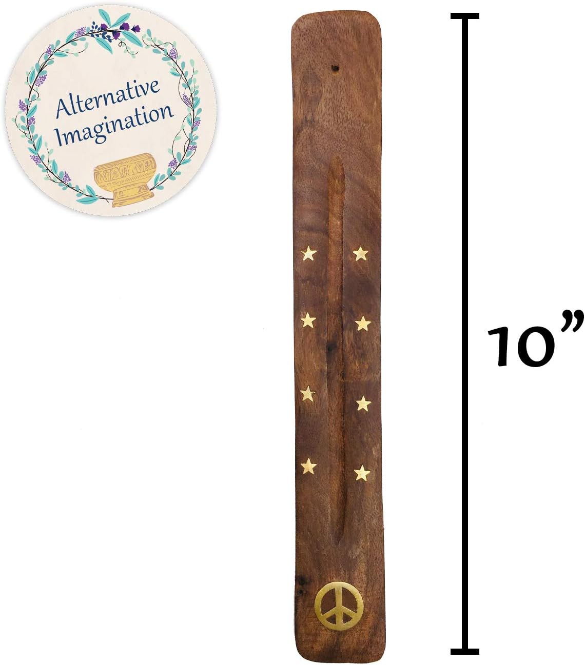 Moon and Stars Incense Holder - Wooden Ash Catcher with Celestial Design for Single Incense Sticks - Meditation Accessories, Spiritual Decor, Home Fragrance, Room Decor (10 Inches Long)