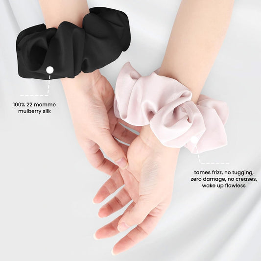 100% Mulberry Silk Scrunchies for Women, Oversized XL Hair Tie for Sleeping, Curly Thick or Thin Hair, No Damage Soft Silk Hair Accessory