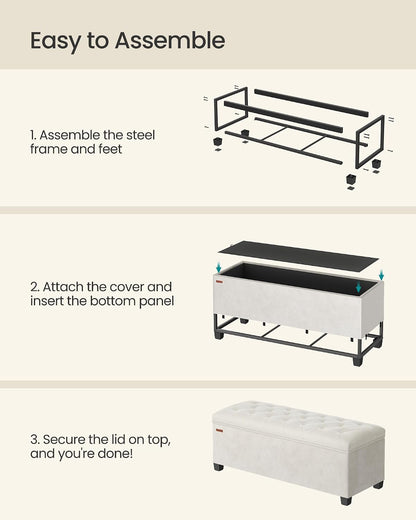 SONGMICS Storage Ottoman Bench, Foot Rest with Legs, 15.7 x 43.3 x 15.7 Inches, End of Bed Bench, Storage Chest, Load up to 660 lb, for Living Room, Bedroom, Entryway, Dark Gray ULSF088G01