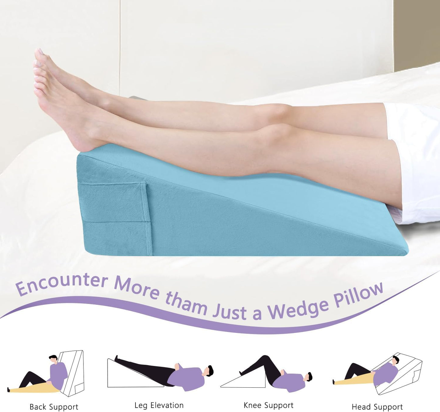 CHxxy Memory Foam Bed Wedge Pillow (10"x24"x24") - Acid Reflux & Back Pain Relief, Anti-Snoring Incline Design, Removable Washable Cover for Sleep & Post-Surgery Support