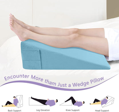 CHxxy Memory Foam Bed Wedge Pillow (10"x24"x24") - Acid Reflux & Back Pain Relief, Anti-Snoring Incline Design, Removable Washable Cover for Sleep & Post-Surgery Support