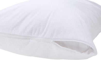 Kingnex Feather Proof Pillow Protectors with Zipper Standard Size 2 Pack - 100% Waterproof - Down Proof - Terry Surface
