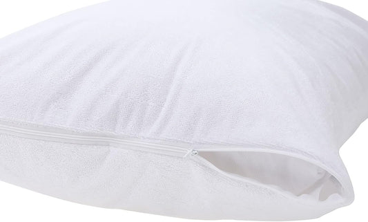 Kingnex Feather Proof Pillow Protectors with Zipper Standard Size 2 Pack - 100% Waterproof - Down Proof - Terry Surface