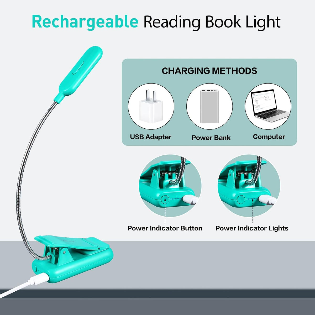 VAVOFO Amber Rechargeable Reading Light, Blue Light Blocking Book Light, 7 LEDs Eye Care 9 Colors 9 Brightness Clip On for Kids Bookworms Reading in Bed with Power Indicator Lasting 70h (Black)