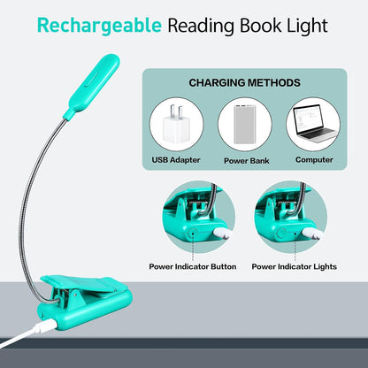 VAVOFO Amber Rechargeable Reading Light, Blue Light Blocking Book Light, 7 LEDs Eye Care 9 Colors 9 Brightness Clip On for Kids Bookworms Reading in Bed with Power Indicator Lasting 70h (Black)