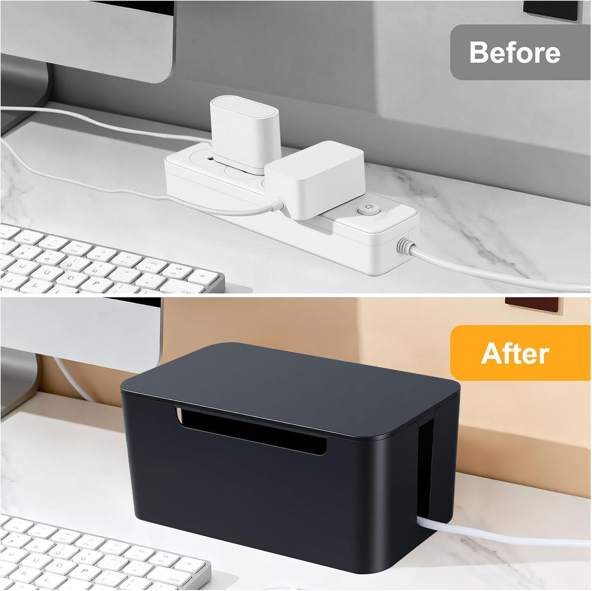 Eichzer Cable Management Box with Lid, Three Entry/Exit Slots, White