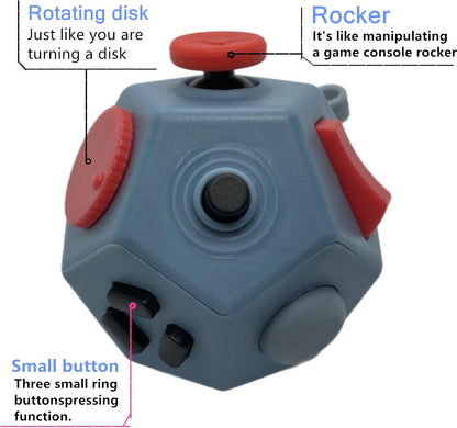 Small Fidget Toys Cube, Small Fidget Toy - 12 Sides Decompression Cube Anti Anxiety and Relief Stress Improve Focus Creative Unique Fidget Toy for Kids and Adults, with Carry Case(Black E1)