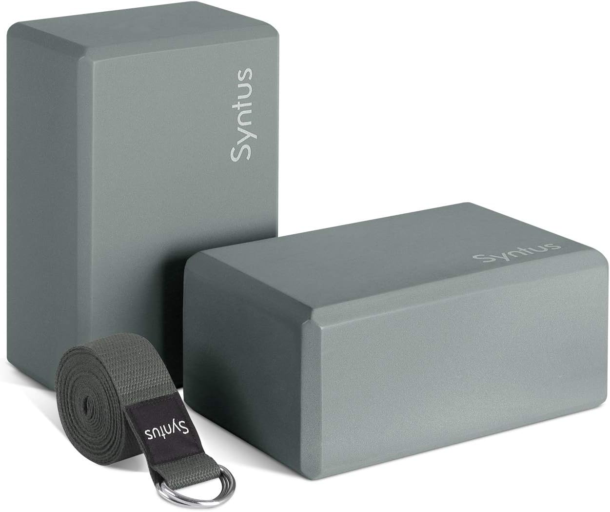 Syntus Yoga Block and Yoga Strap Set, Soft Non-Slip Yoga Blocks 9×6×4 inches, 8FT Metal D-Ring Strap for Yoga, General Fitness, Pilates, Stretching and Toning