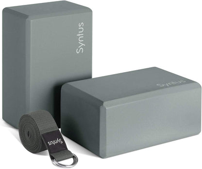 Syntus Yoga Block and Yoga Strap Set, Soft Non-Slip Yoga Blocks 9×6×4 inches, 8FT Metal D-Ring Strap for Yoga, General Fitness, Pilates, Stretching and Toning