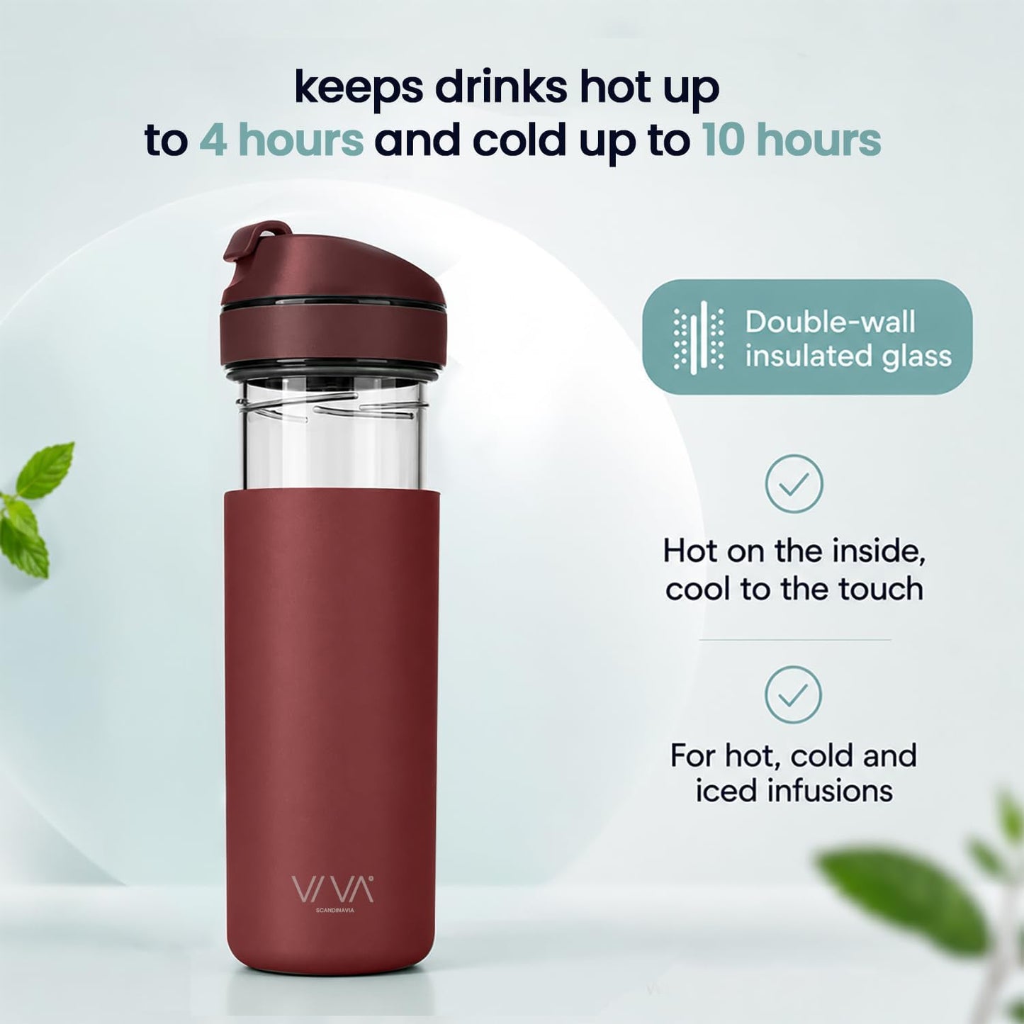 VIVA Recharge Tea Infuser Bottle, 16 oz Insulated Stainless Steel Travel Tea Tumbler with Infuser for Loose Leaf, Hot & Cold Tea & Coffee, Patented Steep Control, Leak-Resistant Lid - Mustard