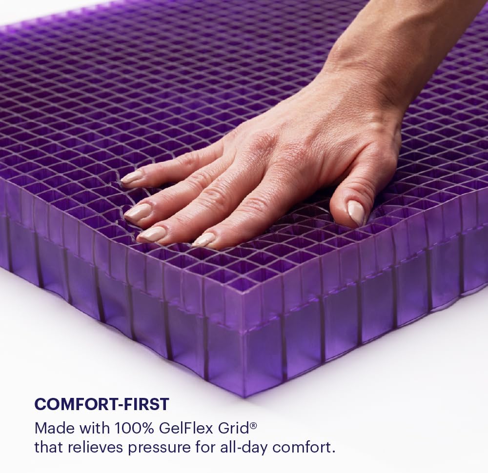 Purple Royal Seat Cushion, Portable 2 Inch Gel Seat Cushion, GelFlex Grid | Handles for Car, Office Chair, Stadium - Pressure-Reducing for Hard Seats, Temperature-Neutral, No-Slip - Made in USA