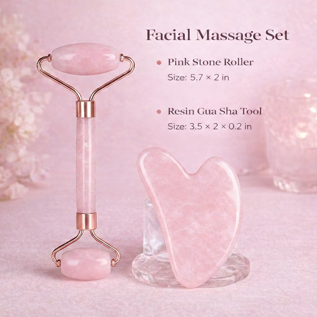 Cooling Face Roller & Gua Sha Set, Smooth Resin Facial Massage Tools for Face & Neck, Daily Skincare Duo, Refrigerator-Friendly