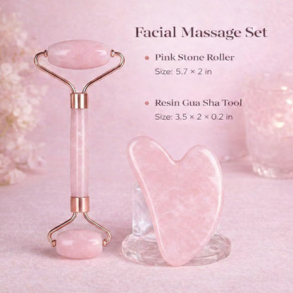 Cooling Face Roller & Gua Sha Set, Smooth Resin Facial Massage Tools for Face & Neck, Daily Skincare Duo, Refrigerator-Friendly