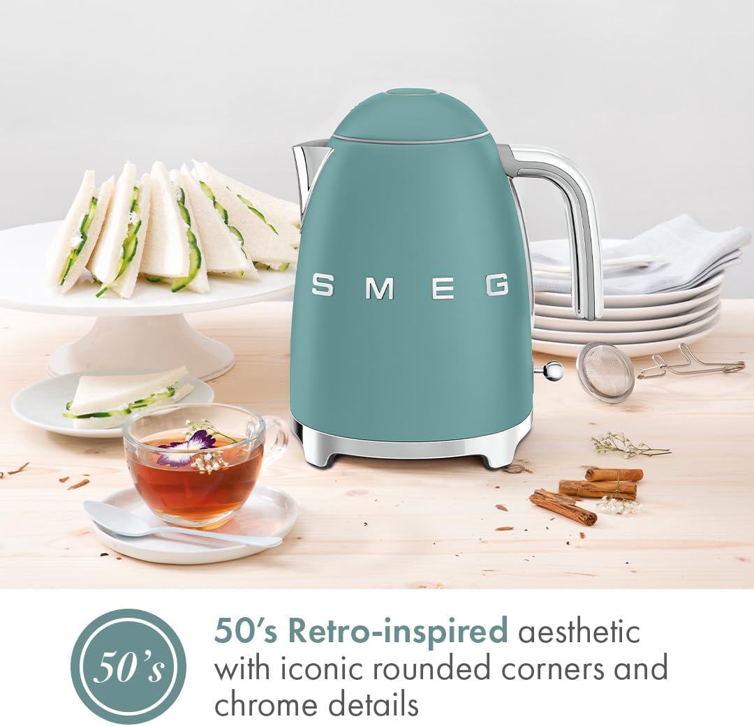SMEG KLF03 Electric Kettle 1.7L (7 Cup), Retro Hot Water Boiler for Tea & Coffee, Fast Boiling, Auto Shut-Off, Soft Open Lid, 360° Swivel Base Countertop Kettle – Matte Champagne