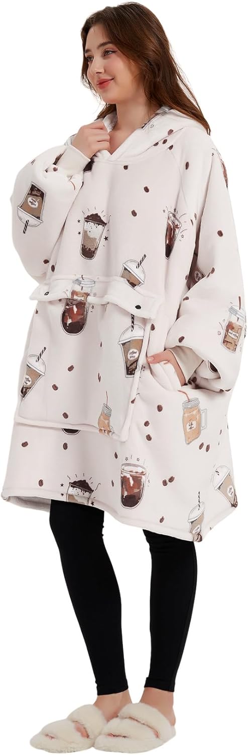 KFUBUO Wearable Blanket Hoodie for Adults Sherpa All Patterns Cat Oversized Sweatshirt Blanket with Pockets for Women