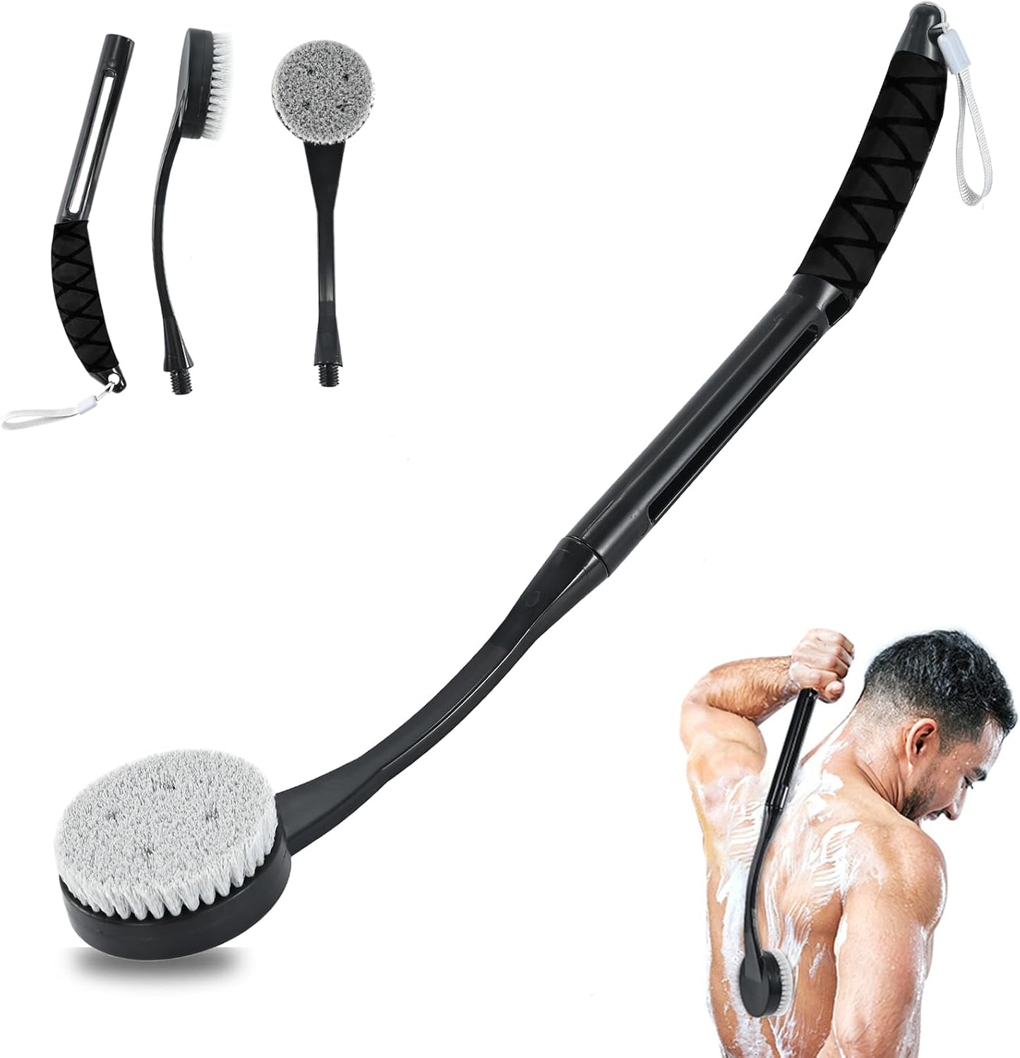 Gobiteli Back Scrubber for Shower,20.5" Long Handle Shower Brush for Body for Deep Clean,Back Brush for Shower for Men Women(Grey)