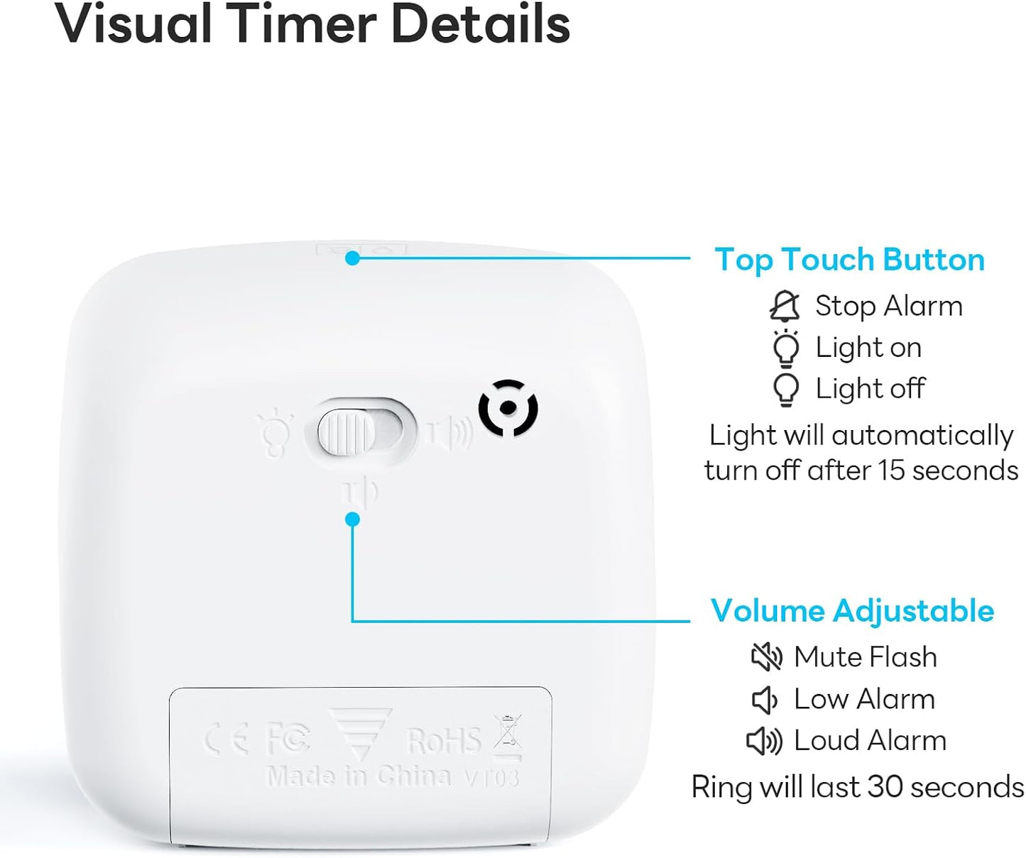 Yunbaoit Visual Timer with Night Light, 60-Minute Countdown Timer for Kids and Adults, Silent Classroom Timer, Time Management Tool for Home, School, or Work (Light Blue)