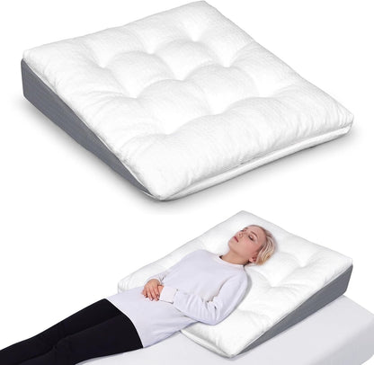 Bed Wedge Pillow for Sleep Apnea 7.5Inch Gerd Pillow Patent Dual Layer Triangle Pillow Adjustable Shredded Memory Foam Topper Soft Support Ideal for Acid Reflux, After Surgery, Snoring