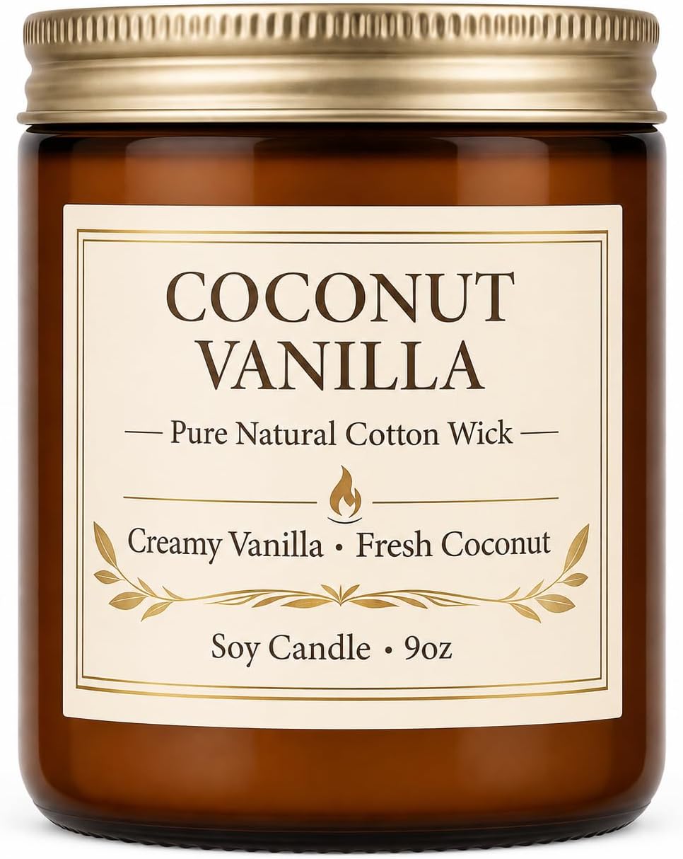 Soy Candles Set of 4, 9oz Natural Soy Wax Aromatherapy Candles, Home Scented Candles with 4 Scents (Lavender, Amber Sandalwood, White Sage, Coconut Vanilla), Gifts for Mom, Women, Relaxation, Yoga