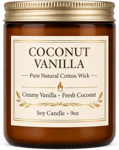 Soy Candles Set of 4, 9oz Natural Soy Wax Aromatherapy Candles, Home Scented Candles with 4 Scents (Lavender, Amber Sandalwood, White Sage, Coconut Vanilla), Gifts for Mom, Women, Relaxation, Yoga