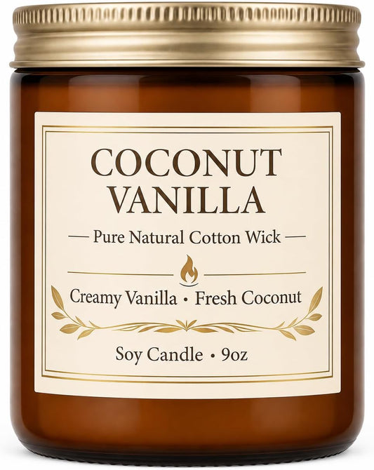 Soy Candles Set of 4, 9oz Natural Soy Wax Aromatherapy Candles, Home Scented Candles with 4 Scents (Lavender, Amber Sandalwood, White Sage, Coconut Vanilla), Gifts for Mom, Women, Relaxation, Yoga