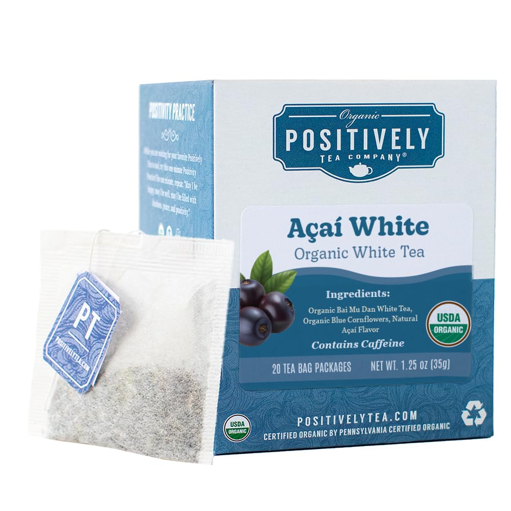 Organic Positively Tea Company, Açaí White Tea Bags, 20 Count