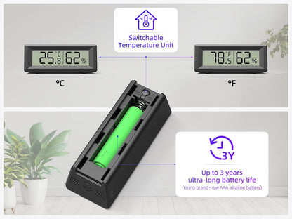 Small Digital Hygrometer, Humidity Meter, Indoor Thermometer, Room Temperature and Humidity Monitor, Gauge with Accurate Sensor, for House, Home, Baby Room, Greenhouse, Humidor, Incubator, Reptiles