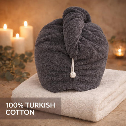 100% Turkish Cotton Hair Towel Wrap 2 Pack – Oeko-TEX Certified Quick Dry Turban for Wet Hair – Soft, Absorbent, Gentle on Curly & Long Hair – 10x26 Inch