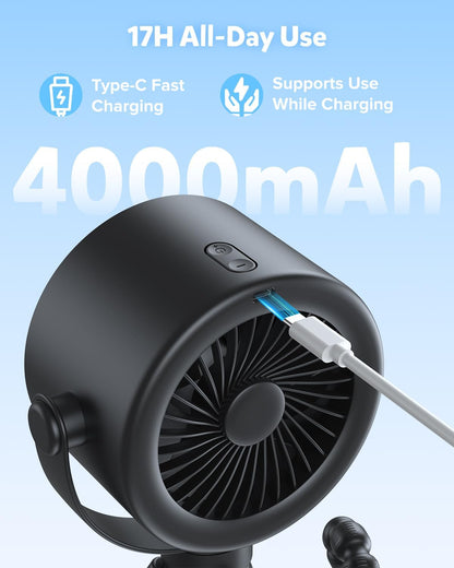 AMACOOL Baby Stroller Fan, Rechargeable Portable Clip on Fan, 17H Cooling