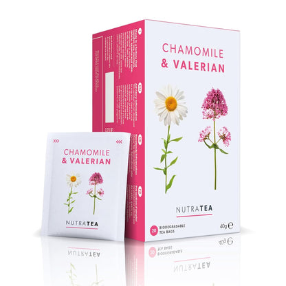 NutraTea Chamomile & Valerian Tea - Bedtime and Night Time Tea - 20 Individually Wrapped Bags (1 Pack)