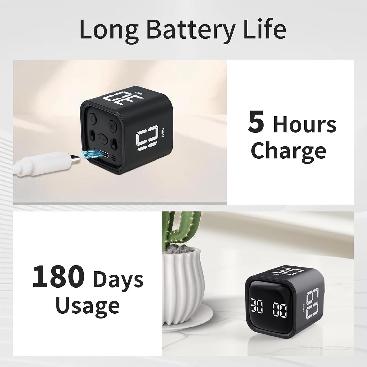 Productivity Timer Flip Gravity Sensor Cube Timer Countdown & Countup,Mute & Vibrate & Sound，5/10/30/60min & Custom Timing, Perfect for ADHD,Work,Learning,Kitchen Cooking (1White)