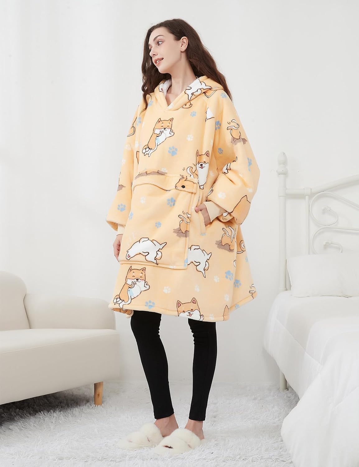 KFUBUO Wearable Blanket Hoodie for Adults Sherpa All Patterns Cat Oversized Sweatshirt Blanket with Pockets for Women